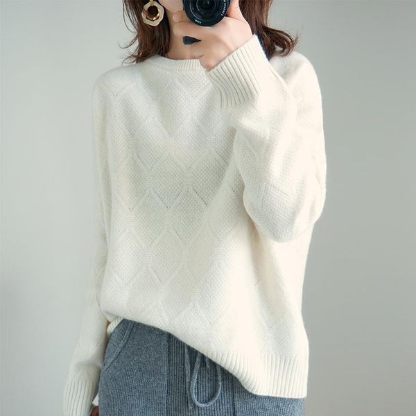 

smpevrg 100% wool knitted sweater women pullover o-neck long sleeve loose female pullover women sweaters pull femme jumpers soft, White;black