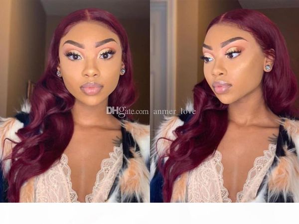 

brazilian full lace human hair wig with baby hair #99j body wave pre plucked lace front human hair wigs bleached knots for women, Black;brown