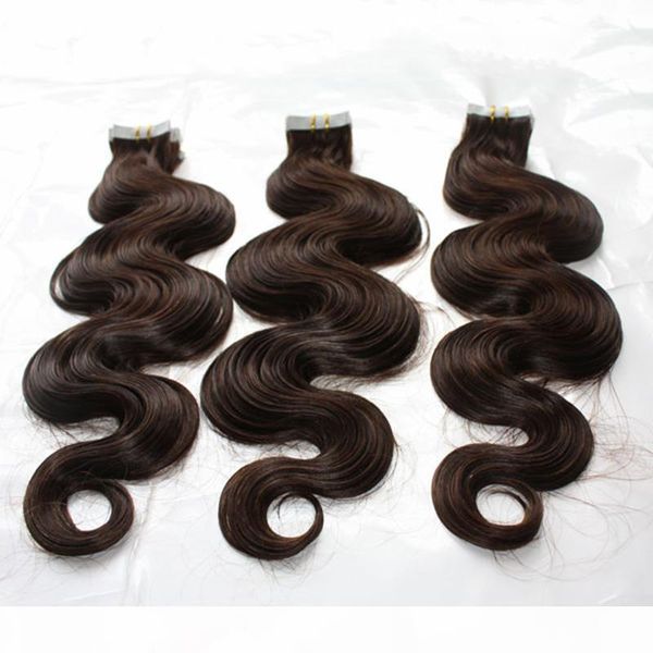 

100% human hair 100gram pack body wave pu hair brown tape hair 2.5gr piece, 2lots, Black