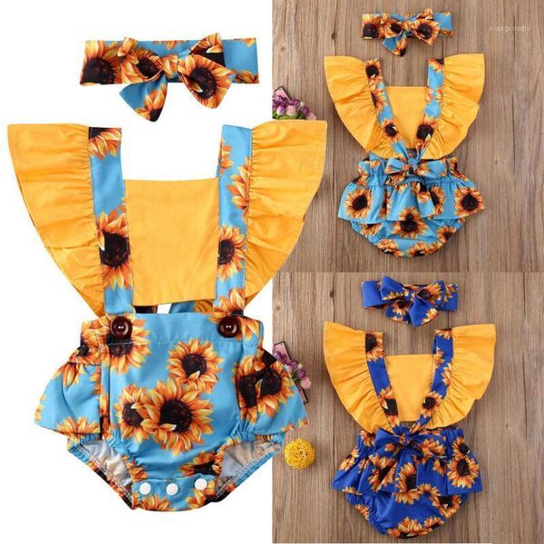 

newborn infant baby girl summer jumpsuit headband outfit clothes set1, Blue