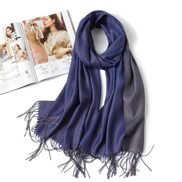 

2020 design women cashmere like scarf hijab winter shawl wrap pashmina pure solid bandana tassel foulard female glitter scarves jllryp, Blue;gray