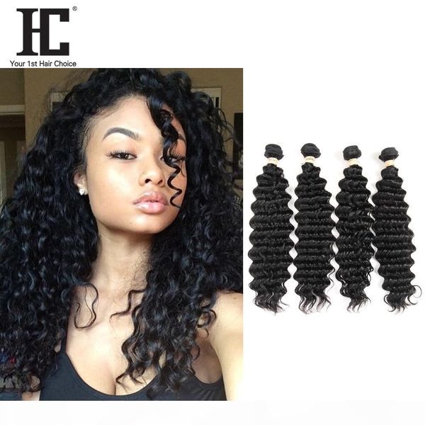 

hc hair selling deep wave brazilian human hair weaves 100% unprocessed human hair extensions 4bundles brazilian human weave bundles, Black