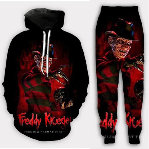 

2021 новая мода мужчины / женщины halloween horror чаки hoodie + кальсоны две пьесы set забавный 3d all over print спортивные костюмы af04, Gray
