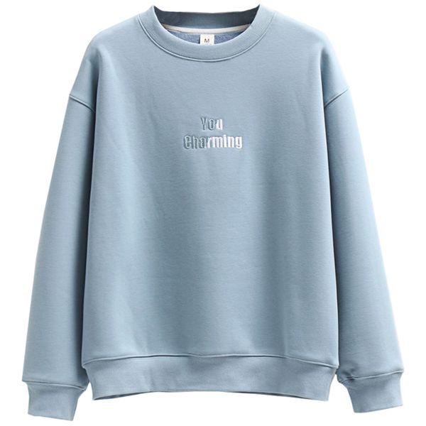 

round neck thick cotton sweater women's autumn new products korean version plus velvet loose girl fashion style, Black