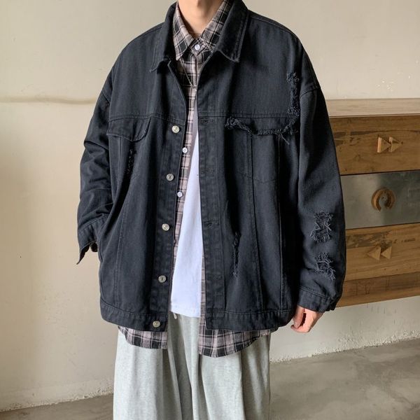 

2021 new privathinker men's casual oversize denim jacket korean streetwear 2021 solid color woman fashion coats male hip hop clothing t, Black;brown