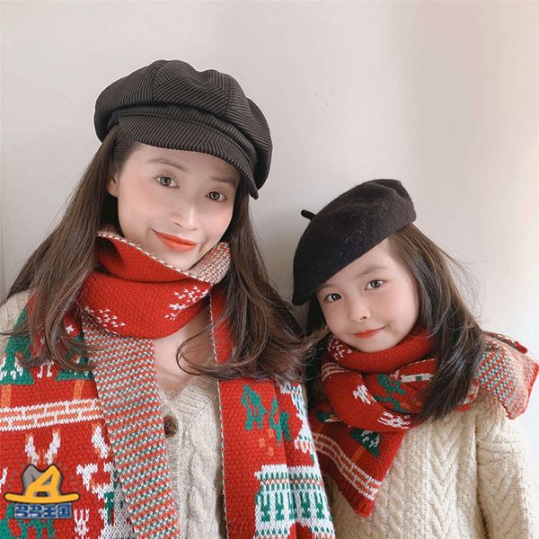 

child parent h6333 children's fawn winter baby knitting scarf new year christmas gift, Red;brown