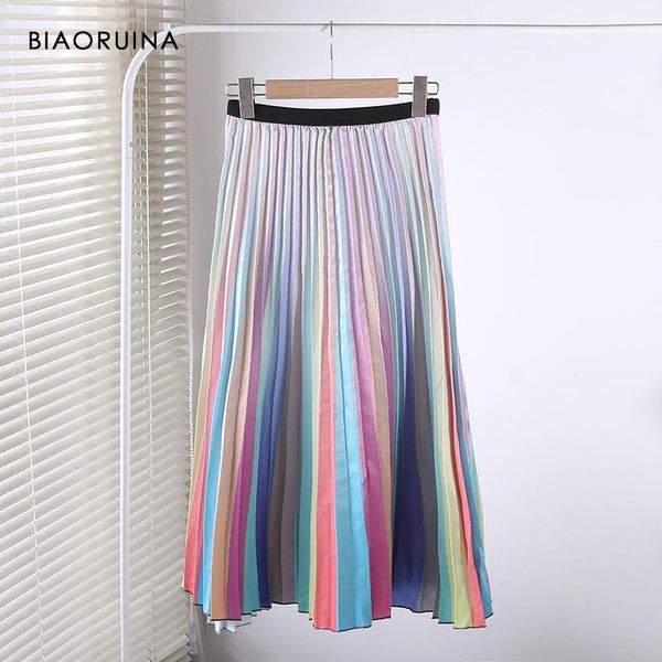 

skirts biaoruina women's high waist casual colorful stripes pleated skirt female fashion street style autumn chic, Black