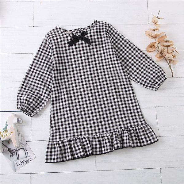 

girl's dresses one-piece dress party daily wear kids baby girls plaid long sleeve bow button fashionable children 1-5years, Red;yellow