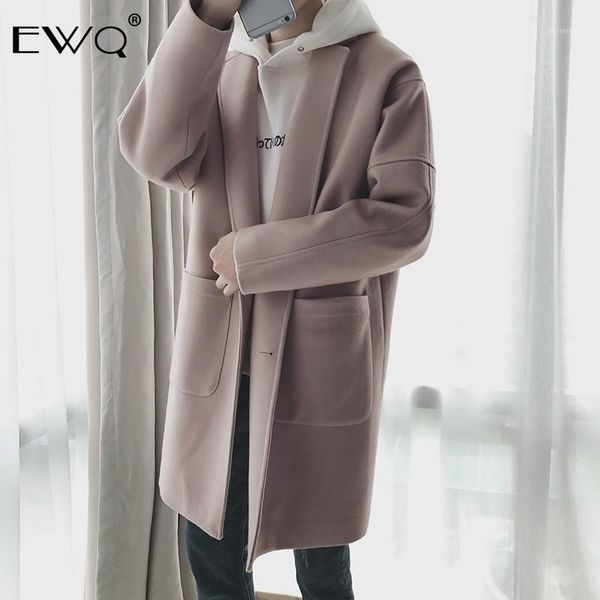 

ewq 2019 new autumn winter men wool coat casual mid-length turn-down collar coats fashion overcoat windbreaker jackets hd5631, Black
