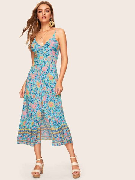 

lace 3910# resort suspender positioning floral stitching dress, Black;gray