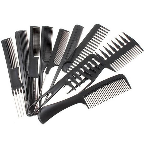 

hair brushes 10 pcs professional comb anti-static barbershop style makeup brush salon products home diy styling tools nshopping, Silver