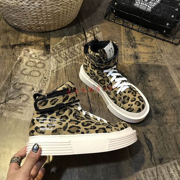 

shoes 2021 22-24.5 in printed leopard length buckle flat women's fashionable high-lyge, Black