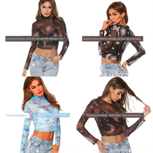 

2019 футболки пуловеры лето сексуальной улицы модного пуловер стенд воротник slim женской сетка футболка tnoc0, White