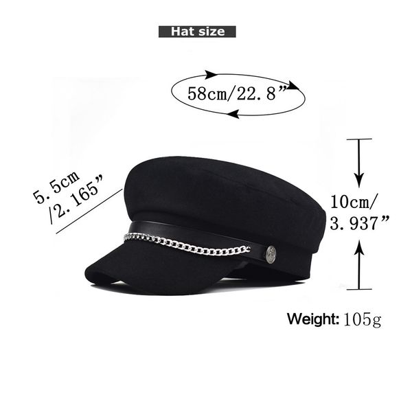 

utumn winter chain black wool military berets for women female flat army cap salior hat girl travel berets ladies painters cap 201019, Blue;gray