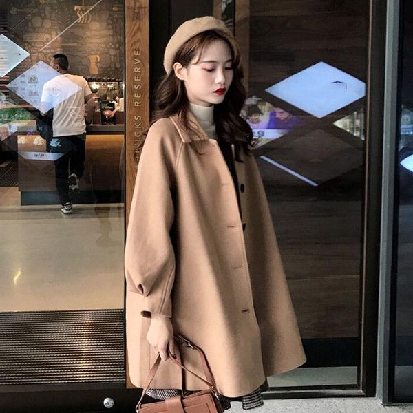 

female winter warm long black coat ladies elegant office wear women's wool trench coats korean fashion outerwear clothing