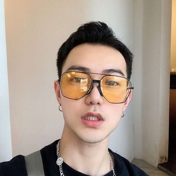 

version of conjoined large frame korean sunglasses for men's fashionable driving night vision pilot type sunglasses for women, White;black