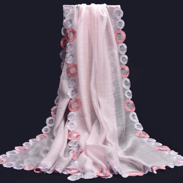 

women silk wool blending scarf 2021 brand shawls and wraps for ladies wedding ceremonyembroidery chiffon silk scarves, Blue;gray