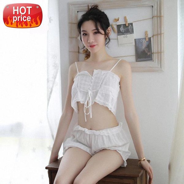 

pijamas women lingerie pajama set lace sleepwear set white pyjamas spaghetti strap + short nightwear lingerie #4e7u, Black;white