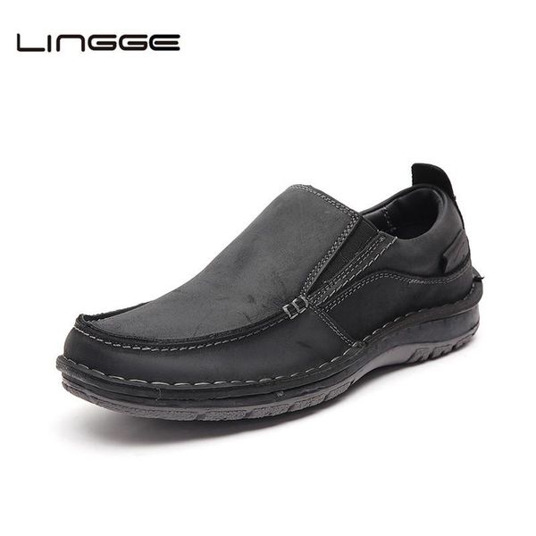 

lingge leather casual shoes formal men shoes loafers men leather slip on oxfords moccasins #7287, Black