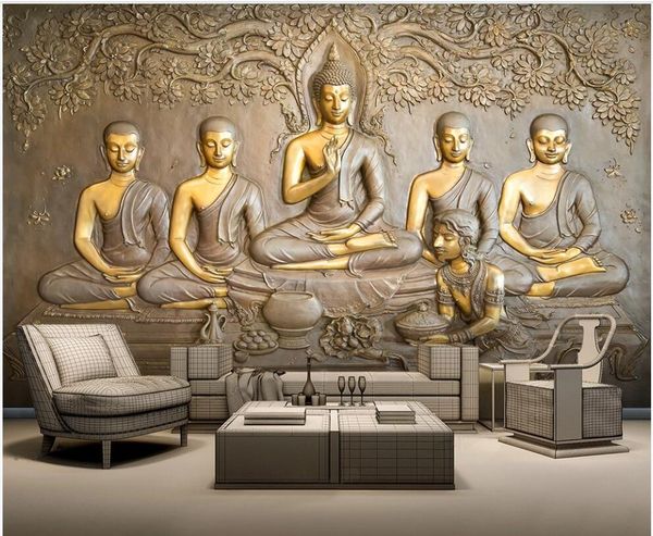

3d wallpaper custom p mural on the wall golden relief buddha living room home decor 3d wall murals wallpaper for walls 3 d in rolls