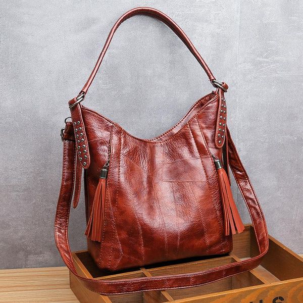 

big women bucket bag female shoulder bags large capacity vintage soft patchwork pu leather lady crossbody handbag for women tote