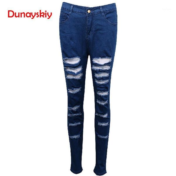 

women denim ripped pants high waist stretch jeans slim pencil trousers cotton stretch holejeans blue 2019 new spring summer1