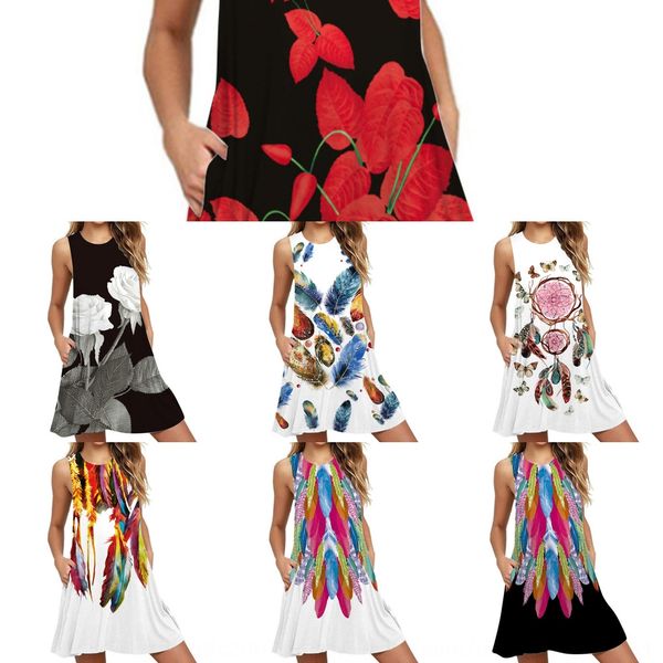 

2019 new digital print sleeveless pocketshoulder for women 2019 new digital dressvest dress print sleeveless pocketshoulder vest dress for w, Black;gray