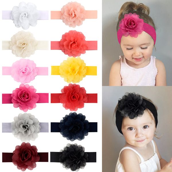 Abbigliamento per neonate per bambini Fiore di chiffon Bambini Bambini Accessori per capelli di pizzo di girasole Stretchy Hally Elastic Hairbands 12 colori KHA312