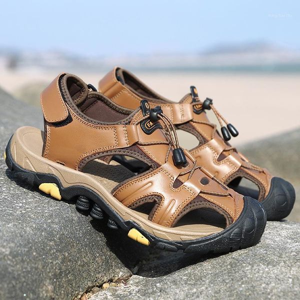 

sandals men genuine leather masculina sandalias hombre summer casual closed-toe sandals1, Black