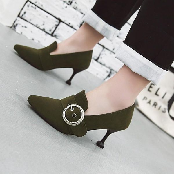 

oversized  11 12 ladies high heels women shoes woman pumps tap metal buckle decorative shallow-mouthed single shoe, Black