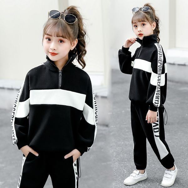 

girl autumn winter sports clothes costume outfit suit kids tracksuit clothing set kids korean sweater tracks teen casual sportsx1019, White