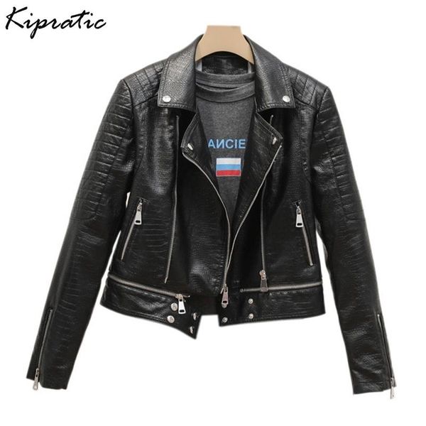 

black women lapel pu leather jacket spring autumn short motorcycle faux leather jackets lower edge detachable women coat