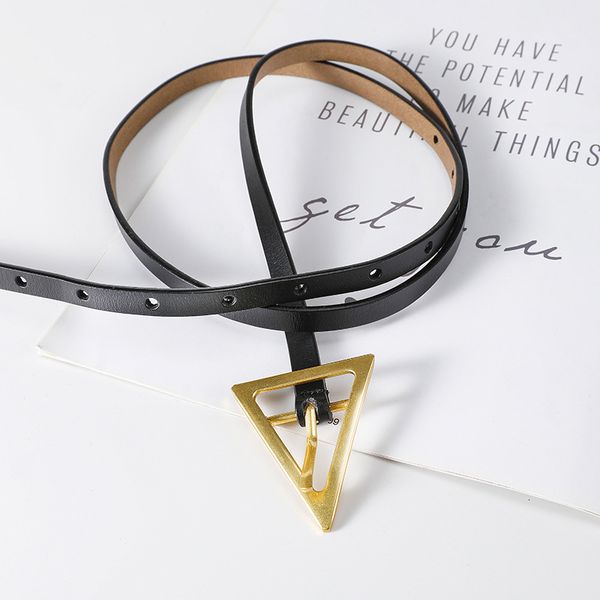 

luxury quality fashion designer belt triangle buckle genuine leather belt waistband female gold pin buckle thin belts for women, Black;brown