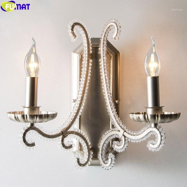 

fumat metal art necklace crystal wall lamp antique silve american country lighting retro porch candle light e14 led crown silver1