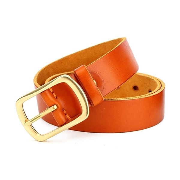 

genuine leather cow skin copper bukcle pin belt for men y200525, Black;brown