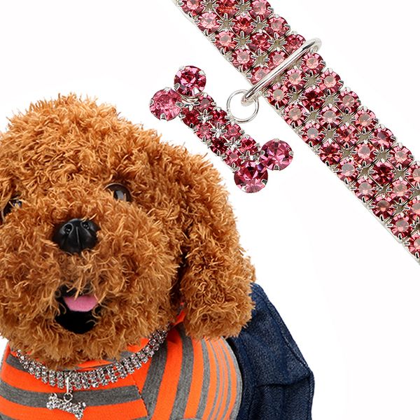 

cat dog 3 rows strass line elastic collar crystal accessories pet products