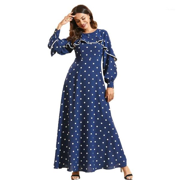 

vintage muslim women long dress polka dot printed maxi robe ruffle ramadan islamic abaya arab gown party kaftan jilbab fashion1, Red