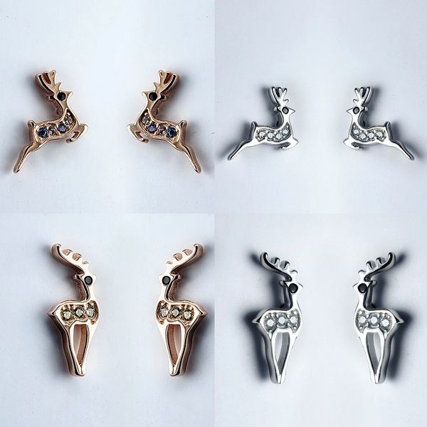 

s925 sterling silver fawn stud earrings korean style fashion simple small fawn stud earrings christmas earrings womens small jewelry, Golden;silver