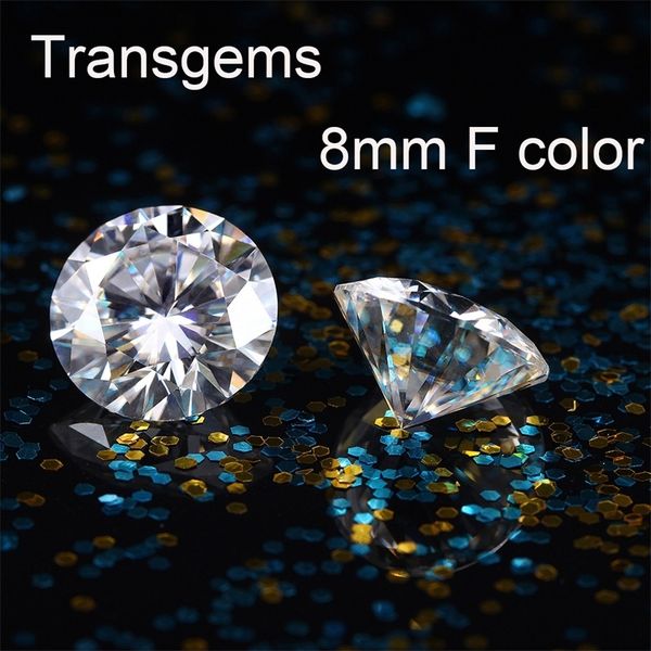 

transgems 1 piece 8mm 2 ct f colorless round moissanite loose stone y200620, Black
