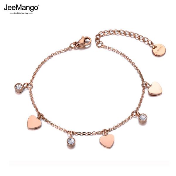

charm bracelets jeemango stainless steel love heart cz crystal for women girls bohemia chain & link bracelet jewelry jb19139, Golden;silver