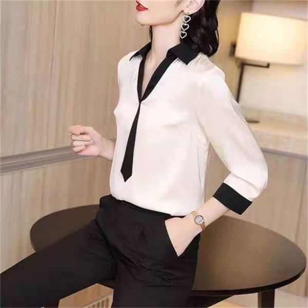 

contrast woman's office blouse lady's and chiffon female blouses 757t, White