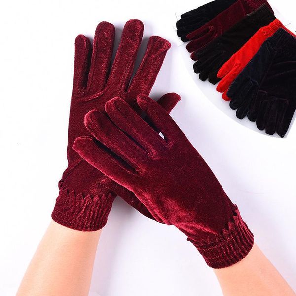 

she' chic spring autumn women gold velvet gloves 23cm black warm velvet elastic warm driving glove, Blue;gray