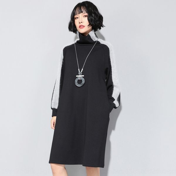 

ymguw осень и зима новых женщин платье пассивом утолщенной верхней одежды юбка skirtlong свитер skirthalf высота воротник длинный рукав свит, Black;gray