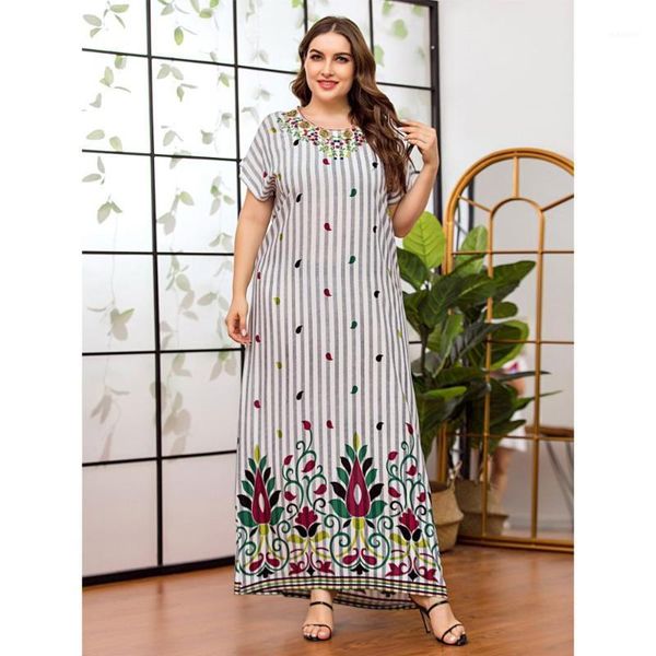 

women casual short sleeve striped printed dress plus size african dashiki loose abaya kaftan ramadan robe moroccan gown vkdr23161, Red