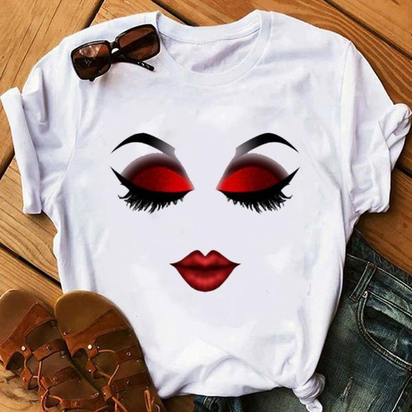 

beauty aesthetic rose gold eyelashes prints tshirt harajuku princess makeup art female t-shirt vogue kawaii tees drop shipping, White