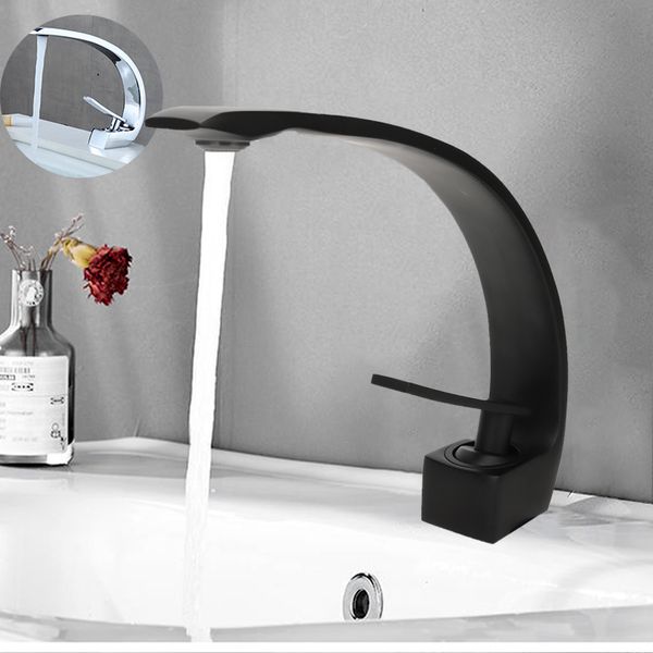 Rubinetti da bagno Miscelatore da bagno moderno Black opaco in ottone ottone lavabo rubinetto caldo e freddo acqua singola maniglia elegante gru