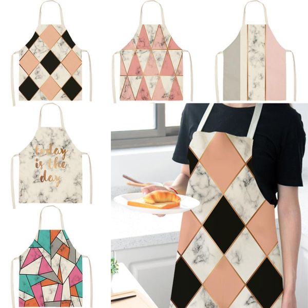 

aprons 1pcs geometric printed kitchen for woman and man home cooking baking shop cotton linen cleaning apron 55*68cm