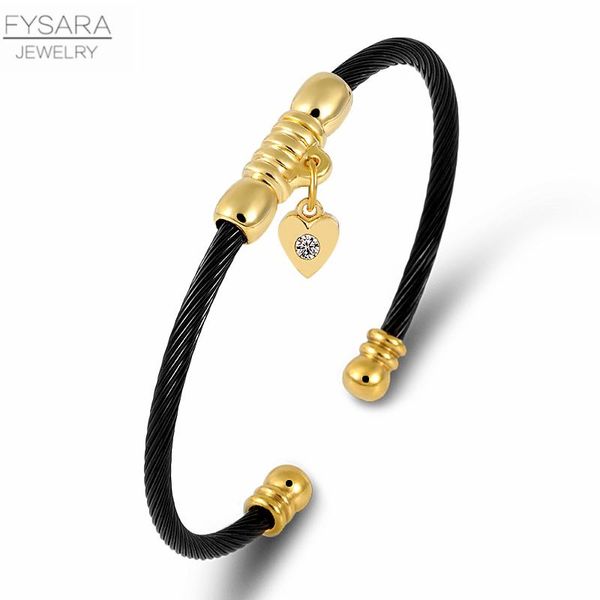 

fysara из нержавеющей стали кабеля из нержавеющей стали тонкие браслеты браслеты с сердцем очарования сердца pulserias для женщин винтажные, Black