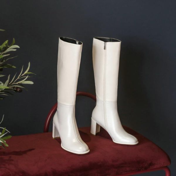 

sklfgxzy the knee boots genuine leather female boots women's autumn winter high heels women's shoes size 34-43, Black