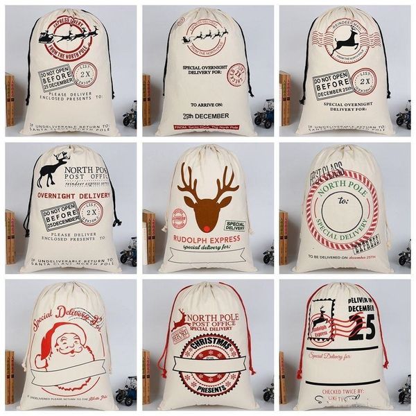 

bags gifts sacks christmas large canvas santa claus drawstring bag with reindeer